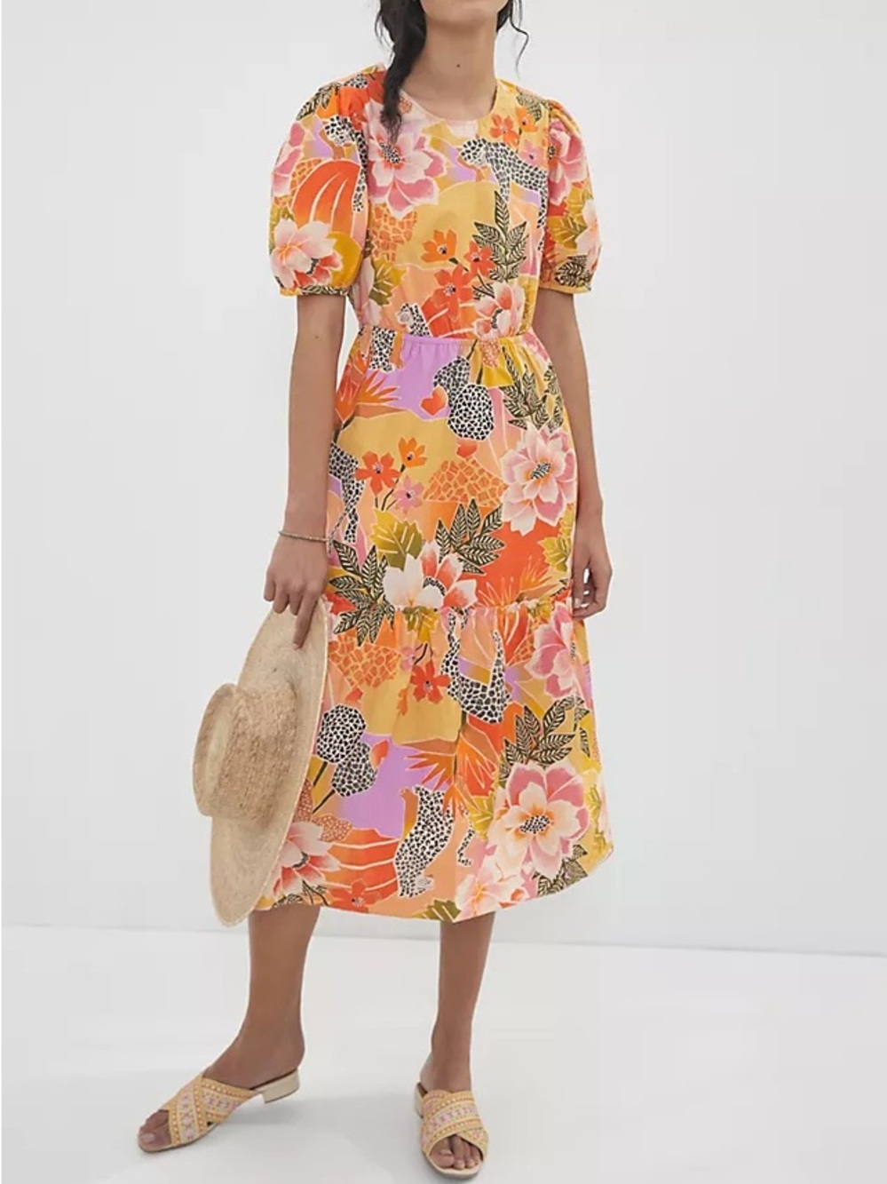 Farm Rio X Anthropologie Maribel Dress Size M Midi Ruffle Tropical Bohemian